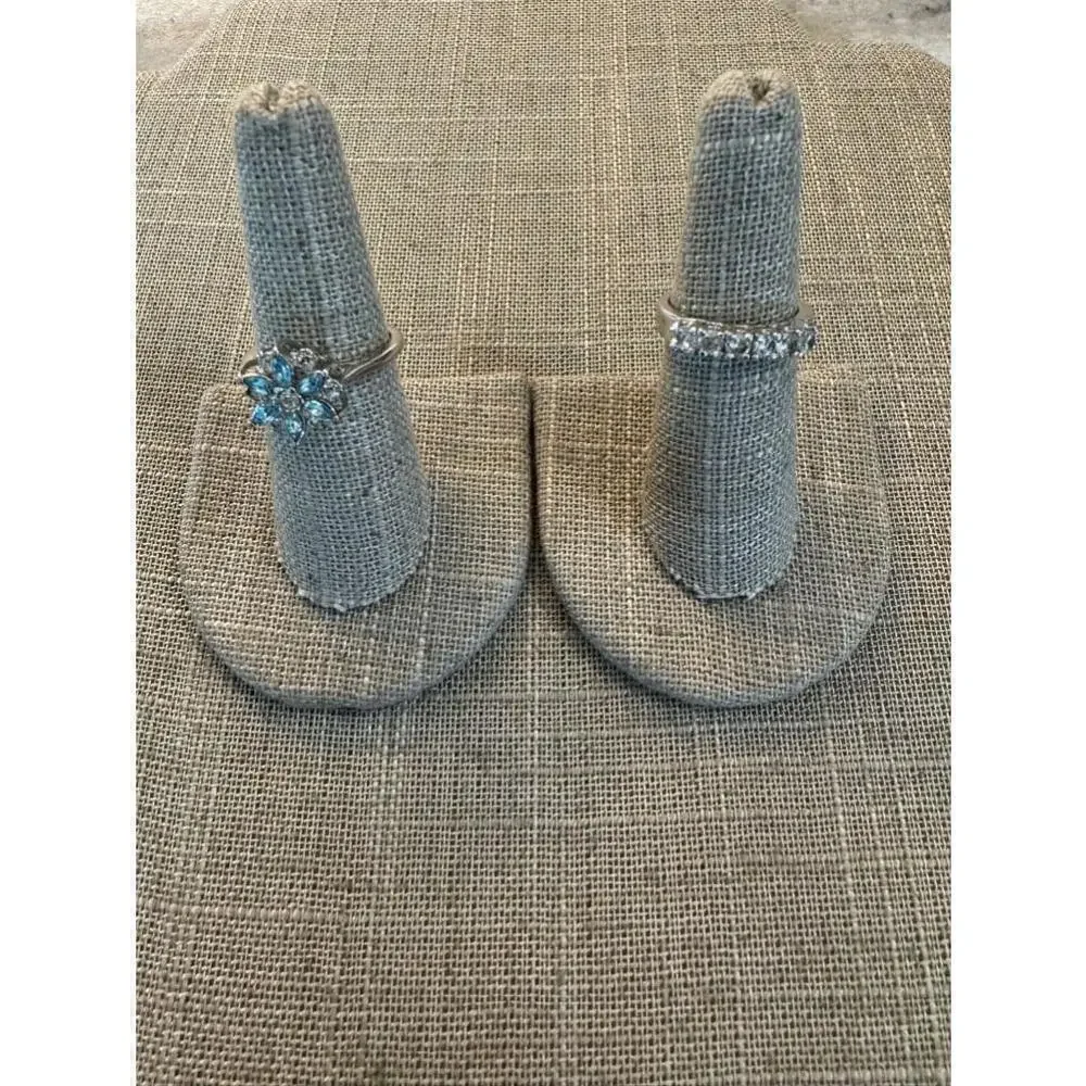Set of 2 fashion rings blue and clear rhinestones in silver - Picture 3 of 6